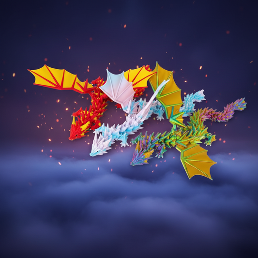 Flexi Drache mit Flügeln – 3D-gedruckt in verschiedenen Farben